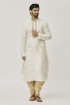 Buy_Arihant Rai Sinha_Cream Kurta Art Silk Embroidered Placket Work And Off-white Dhoti Pant Set _Online_at_Aza_Fashions