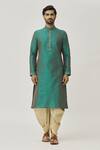 Arihant Rai Sinha_Green Kurta Art Silk Embroidered Stitch Lines Thread Work And Dhoti Pant Set _Online_at_Aza_Fashions