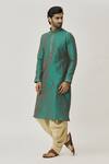 Buy_Arihant Rai Sinha_Green Kurta Art Silk Embroidered Stitch Lines Thread Work And Dhoti Pant Set _Online_at_Aza_Fashions