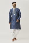 Buy_Arihant Rai Sinha_Blue Kurta Art Silk Embroidered Aari Placket Work And Off-white Dhoti Pant Set _at_Aza_Fashions