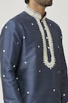 Shop_Arihant Rai Sinha_Blue Kurta Art Silk Embroidered Aari Placket Work And Off-white Dhoti Pant Set _Online_at_Aza_Fashions