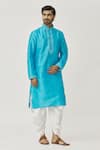 Buy_Arihant Rai Sinha_Blue Kurta Art Silk Embroidered Aari Placket Work And Off-white Dhoti Pant Set _at_Aza_Fashions