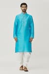 Arihant Rai Sinha_Blue Kurta Art Silk Embroidered Aari Placket Work And Off-white Dhoti Pant Set _Online_at_Aza_Fashions