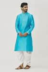 Buy_Arihant Rai Sinha_Blue Kurta Art Silk Embroidered Aari Placket Work And Off-white Dhoti Pant Set _Online_at_Aza_Fashions