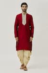 Arihant Rai Sinha_Maroon Kurta Art Silk Embroidered Floral Placket Work And Dhoti Pant Set _Online_at_Aza_Fashions