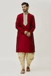 Buy_Arihant Rai Sinha_Maroon Kurta Art Silk Embroidered Floral Placket Work And Dhoti Pant Set _Online_at_Aza_Fashions