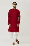 Buy_Arihant Rai Sinha_Maroon Cotton Solid Kurta And Off-white Dhoti Pant Set _at_Aza_Fashions