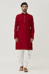 Arihant Rai Sinha_Maroon Cotton Solid Kurta And Off-white Dhoti Pant Set _Online_at_Aza_Fashions