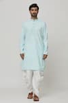 Arihant Rai Sinha_Blue Cotton Solid Kurta And Dhoti Pant Set _Online_at_Aza_Fashions