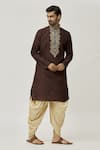 Arihant Rai Sinha_Brown Kurta Art Silk Embroidered Leaf Placket And Dhoti Pant Set _Online_at_Aza_Fashions