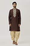 Buy_Arihant Rai Sinha_Brown Kurta Art Silk Embroidered Leaf Placket And Dhoti Pant Set _Online_at_Aza_Fashions