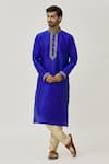 Buy_Arihant Rai Sinha_Blue Kurta Art Silk Embroidered Aari Placket And Churidar Set _at_Aza_Fashions