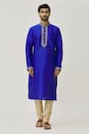 Arihant Rai Sinha_Blue Kurta Art Silk Embroidered Aari Placket And Churidar Set _Online_at_Aza_Fashions