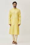 Arihant Rai Sinha_Yellow Kurta Art Silk Solid And Churidar Set _Online_at_Aza_Fashions