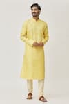 Buy_Arihant Rai Sinha_Yellow Kurta Art Silk Solid And Churidar Set _Online_at_Aza_Fashions