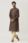 Buy_Arihant Rai Sinha_Brown Kurta Art Silk Embroidered Mirror And Churidar Set _at_Aza_Fashions