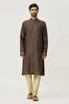 Arihant Rai Sinha_Brown Kurta Art Silk Embroidered Mirror And Churidar Set _Online_at_Aza_Fashions