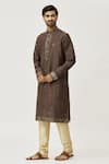 Buy_Arihant Rai Sinha_Brown Kurta Art Silk Embroidered Mirror And Churidar Set _Online_at_Aza_Fashions