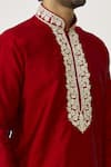 Buy_Arihant Rai Sinha_Maroon Kurta Art Silk Embroidered Placket Work And Dark Beige Churidar Set _Online_at_Aza_Fashions