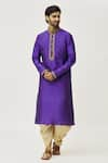 Buy_Arihant Rai Sinha_Purple Kurta Art Silk Embroidered Placket Work And Dark Beige Dhoti Pant Set _at_Aza_Fashions