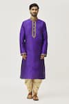 Arihant Rai Sinha_Purple Kurta Art Silk Embroidered Placket Work And Dark Beige Dhoti Pant Set _Online_at_Aza_Fashions