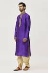 Buy_Arihant Rai Sinha_Purple Kurta Art Silk Embroidered Placket Work And Dark Beige Dhoti Pant Set _Online_at_Aza_Fashions