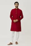 Buy_Arihant Rai Sinha_Maroon Cotton Solid Kurta And Off-white Churidar Set _at_Aza_Fashions