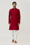 Arihant Rai Sinha_Maroon Cotton Solid Kurta And Off-white Churidar Set _Online_at_Aza_Fashions