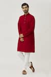 Buy_Arihant Rai Sinha_Maroon Cotton Solid Kurta And Off-white Churidar Set _Online_at_Aza_Fashions