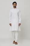 Arihant Rai Sinha_Off White Cotton Solid Kurta And Churidar Set _Online_at_Aza_Fashions