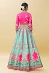 Shop_Samyukta Singhania_Pink Raw Silk Print Padma Bloom Glass Neck Lotus Lehenga Set _at_Aza_Fashions