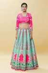 Buy_Samyukta Singhania_Pink Raw Silk Print Padma Bloom Glass Neck Lotus Lehenga Set _Online_at_Aza_Fashions