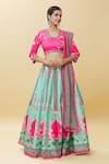 Shop_Samyukta Singhania_Pink Raw Silk Print Padma Bloom Glass Neck Lotus Lehenga Set _Online_at_Aza_Fashions