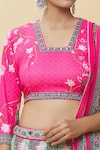 Samyukta Singhania_Pink Raw Silk Print Padma Bloom Glass Neck Lotus Lehenga Set _at_Aza_Fashions