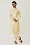 Buy_Arihant Rai Sinha_Beige Kurta Art Silk Plain Thread Placket Embroidered And Churidar Set _at_Aza_Fashions