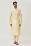 Arihant Rai Sinha_Beige Kurta Art Silk Plain Thread Placket Embroidered And Churidar Set _Online_at_Aza_Fashions