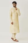 Buy_Arihant Rai Sinha_Beige Kurta Art Silk Plain Thread Placket Embroidered And Churidar Set _Online_at_Aza_Fashions