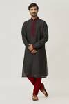 Buy_Arihant Rai Sinha_Black Silk, Chanderi Embroidery Thread Kurta And Churidar Set _at_Aza_Fashions