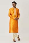 Buy_Arihant Rai Sinha_Orange Kurta Art Silk Embroidered Thread Cuff And Churidar Set _at_Aza_Fashions