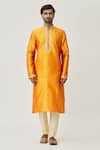 Arihant Rai Sinha_Orange Kurta Art Silk Embroidered Thread Cuff And Churidar Set _Online_at_Aza_Fashions