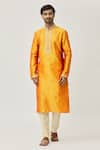 Buy_Arihant Rai Sinha_Orange Kurta Art Silk Embroidered Thread Cuff And Churidar Set _Online_at_Aza_Fashions