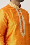 Shop_Arihant Rai Sinha_Orange Kurta Art Silk Embroidered Thread Cuff And Churidar Set _Online_at_Aza_Fashions