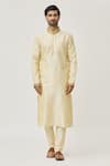 Arihant Rai Sinha_Beige Kurta Art Silk Embroidered Thread Long And Churidar Set _Online_at_Aza_Fashions