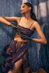 Shop_AMKA_Blue Natural Silk Square Artichoke Pleated Crop Top _at_Aza_Fashions