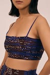 AMKA_Blue Natural Silk Square Artichoke Pleated Crop Top _Online_at_Aza_Fashions