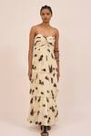 Buy_AMKA_Ivory Natural Silk Printed Abstract Sweetheart Bunch Maxi Dress _at_Aza_Fashions