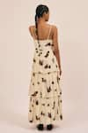 AMKA_Ivory Natural Silk Printed Abstract Sweetheart Bunch Maxi Dress _at_Aza_Fashions