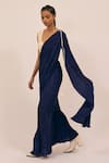 Buy_Amka India_Blue Natural Silk Pleated Catnip Pre-draped Saree_at_Aza_Fashions