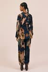 Shop_AMKA_Blue Natural Silk Printed Abstract Collared Hunch Pleated Shirt And Pant Set _at_Aza_Fashions