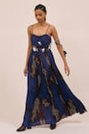 Shop_AMKA_Blue Natural Silk Print Mosaic Splatter Sweetheart May Pleated Maxi Dress _Online_at_Aza_Fashions